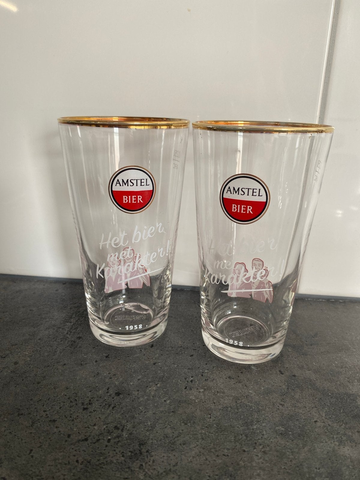 Amstel Bier Glazen - Vintage Collectie (4 stuks), Ophalen, Zo goed als nieuw, Glas of Glazen, Amstel