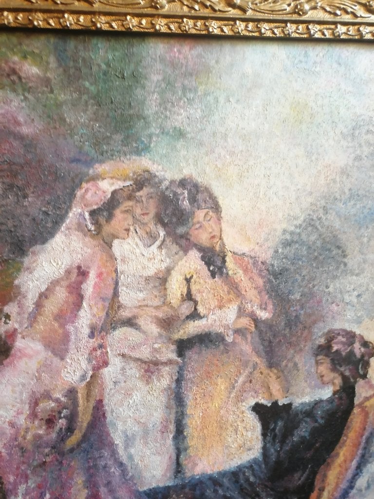 schilderij impressionist olie op linnen maroufle ges, Antiek en Kunst, Kunst | Schilderijen | Klassiek, Ophalen