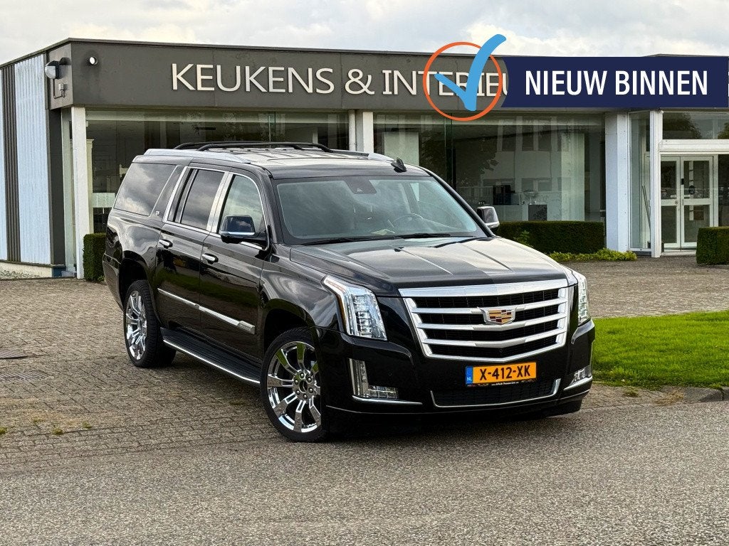 Cadillac Escalade ESV 6.2 V8 LANG 4X4 AWD PLATINUM BLACK V-S, Auto's, Automaat, 427 pk, 7 stoelen, Zwart