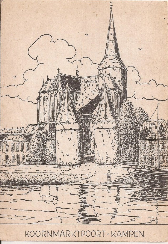 Kampen Koornmarktpoort naar tekening Jaap Speijer, Ophalen of Verzenden, 1940 tot 1960, Ongelopen, Overijssel