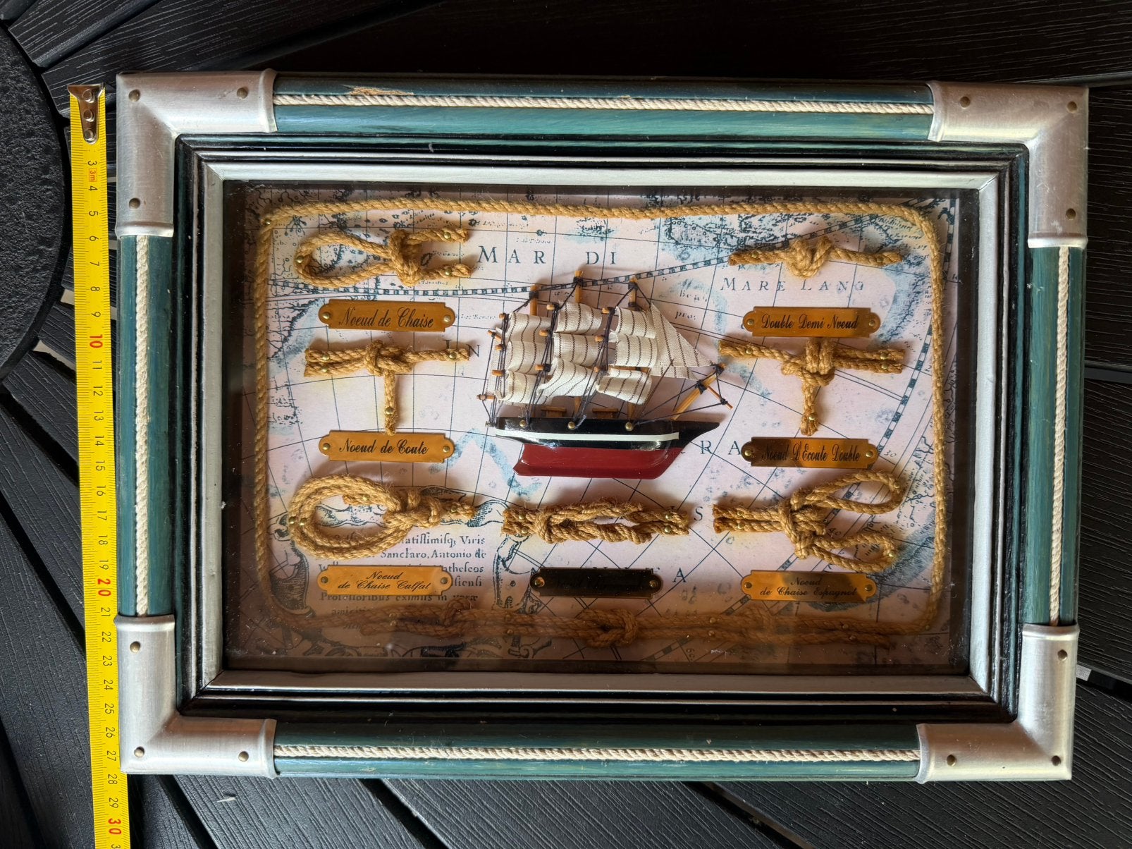 Vintage Wandvitrine met zeemansknopen en zeilschip, Ophalen of Verzenden, Zo goed als nieuw