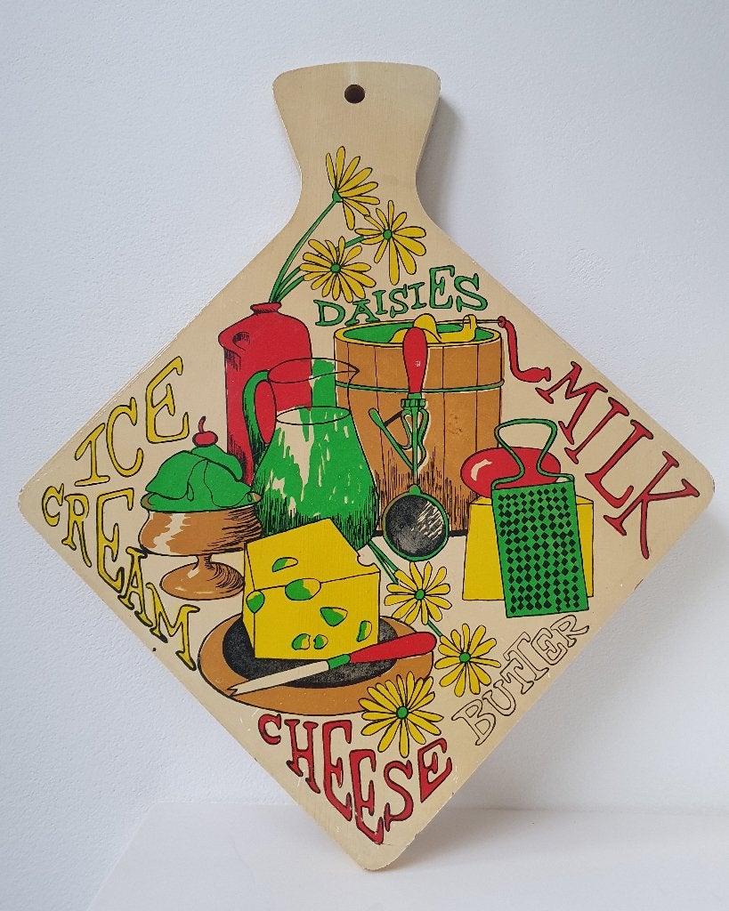 Retro/ vintage snijplank of decoratief bord uit de jaren '70, 21 cm, Verzenden, Hout, Zo goed als nieuw