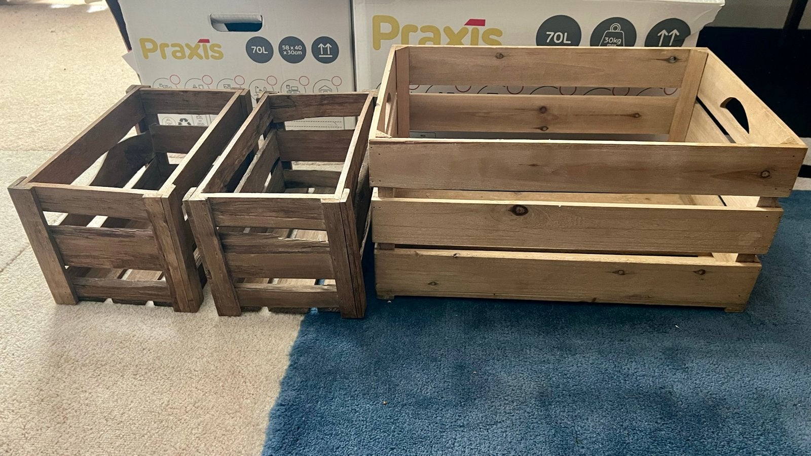 Houten kratten - 3 stuks, ideaal voor opslag of decoratie, Ophalen, Gebruikt, 50 tot 100 cm, 5 – 50