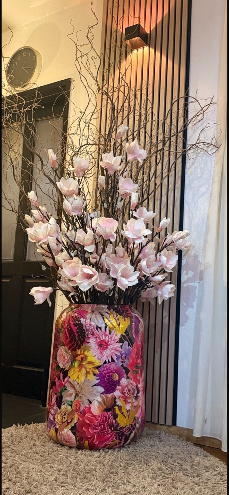 Grote vaas met bloemen en takken, Ophalen, Overige materialen, Zo goed als nieuw, Meerkleurig