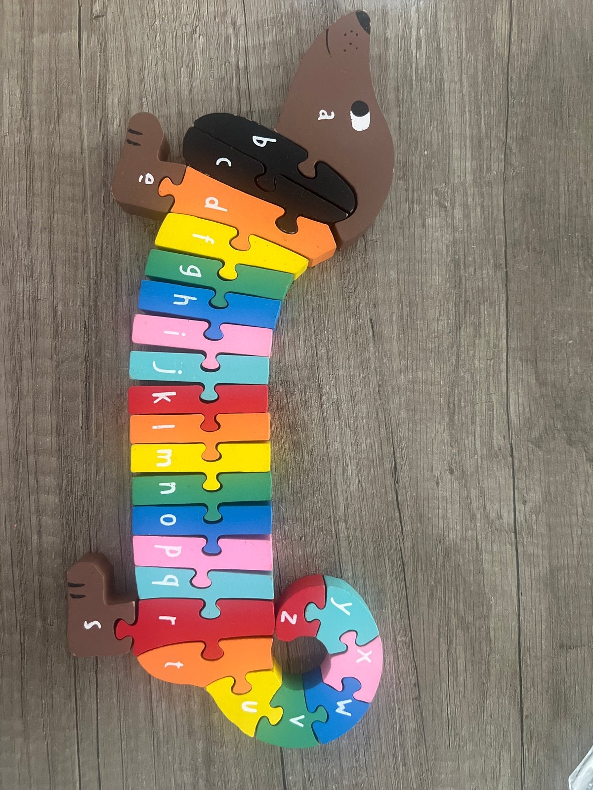 Houten Alfabet Puzzel Teckel Hond Educatief Speelgoed, Ophalen, 2 tot 4 jaar, Gebruikt, Meer dan 50 stukjes
