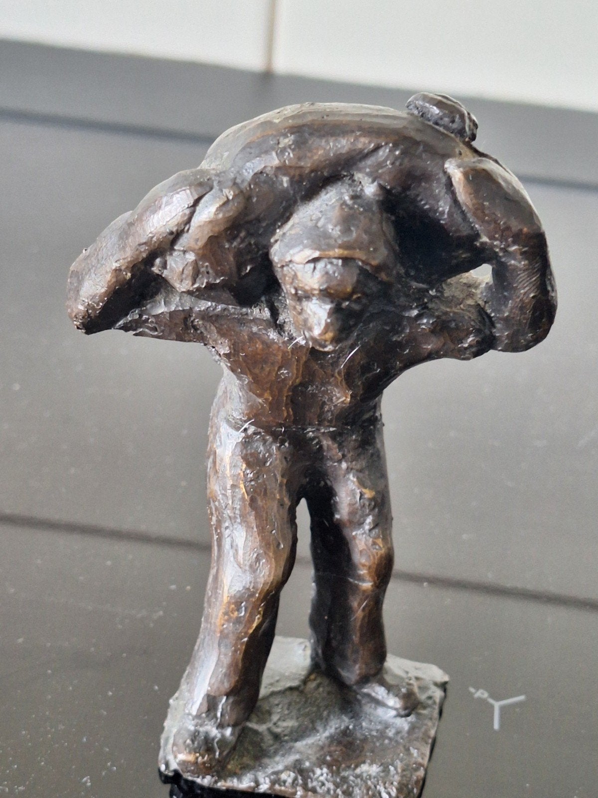 D. de Swaen Bronzen Zwoegende Arbeider Beeldje, Ophalen of Verzenden