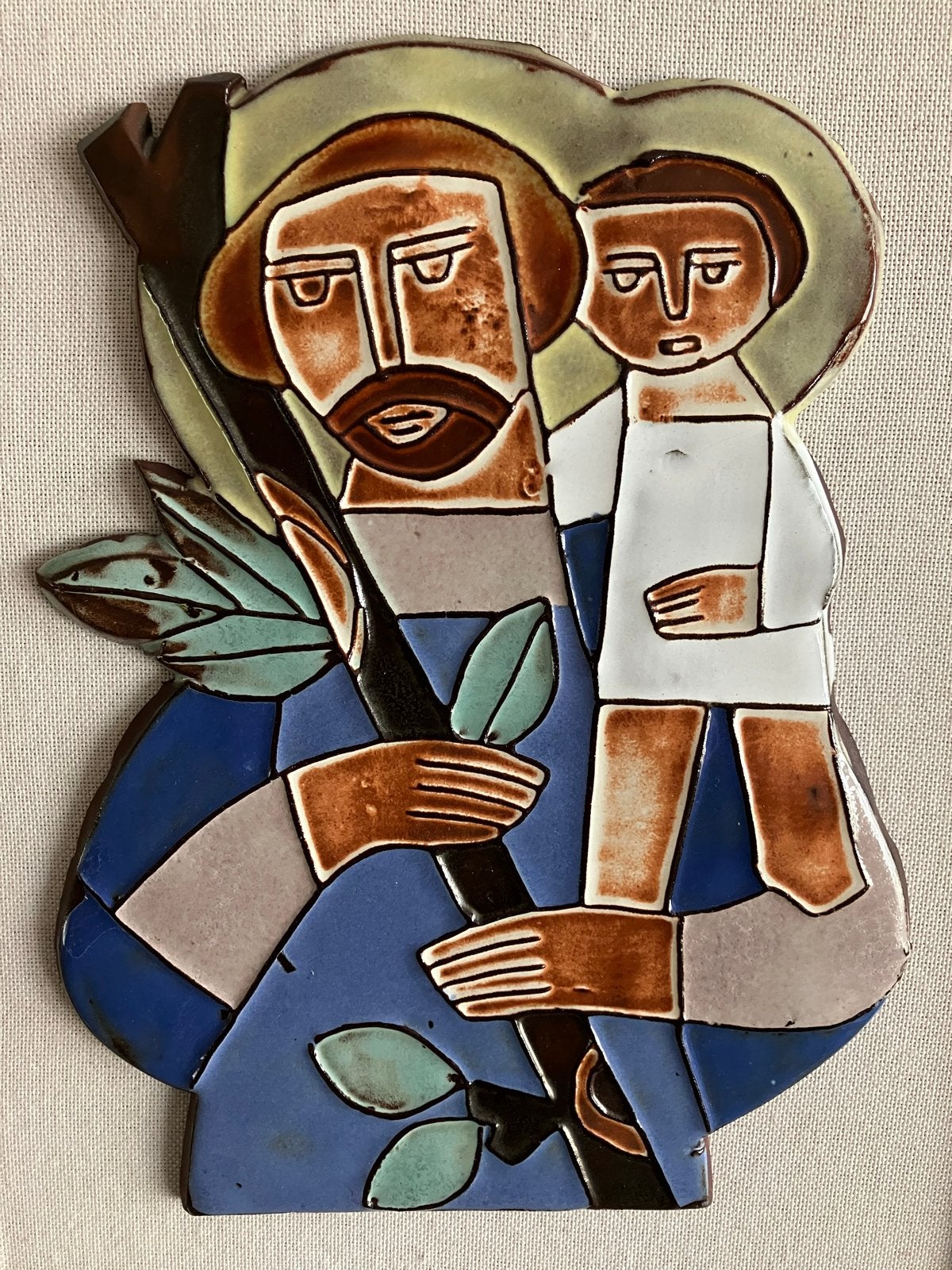 Keramiek, Christoffel met jezus, Henk Potters Oisterwijk, Antiek en Kunst, Antiek | Keramiek en Aardewerk, Ophalen of Verzenden