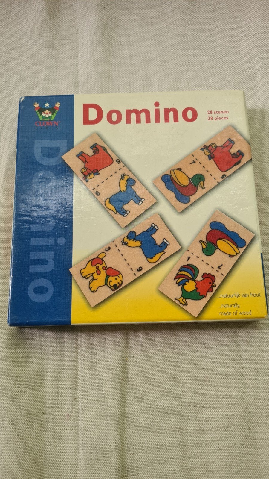 CLOWN GAMES Domino 28 stenen - Houten Dieren Domino, Ophalen of Verzenden, Gebruikt, Jongen of Meisje