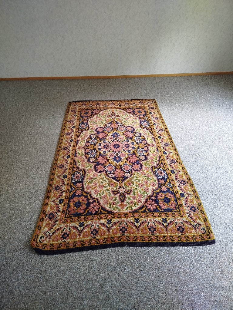Prachtig hoogpolig retro '70 Smyrna tapijt "oosters patroon", Ophalen, Gebruikt, 100 tot 150 cm, 200 cm of meer