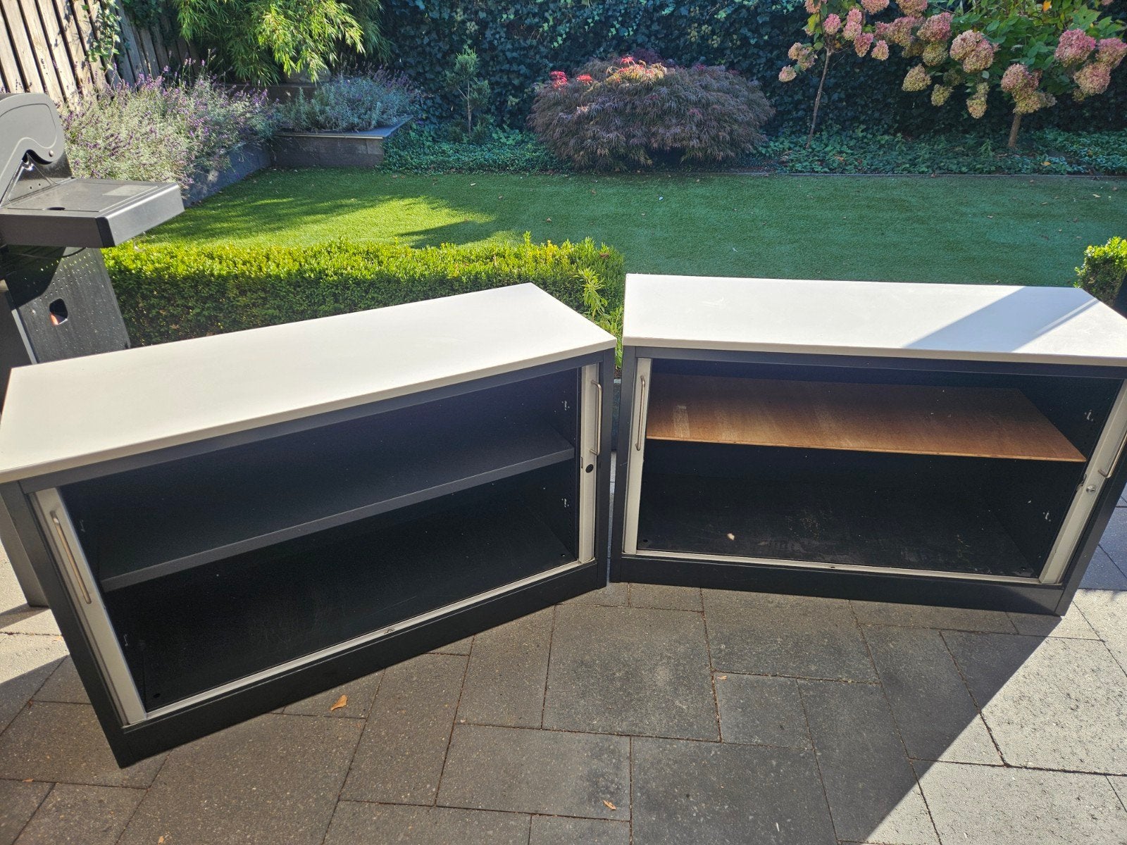 2x Roldeurkasten - H74xB120xD45 cm, Huis en Inrichting, Ophalen, Gebruikt, 100 tot 150 cm, Meerdere deuren