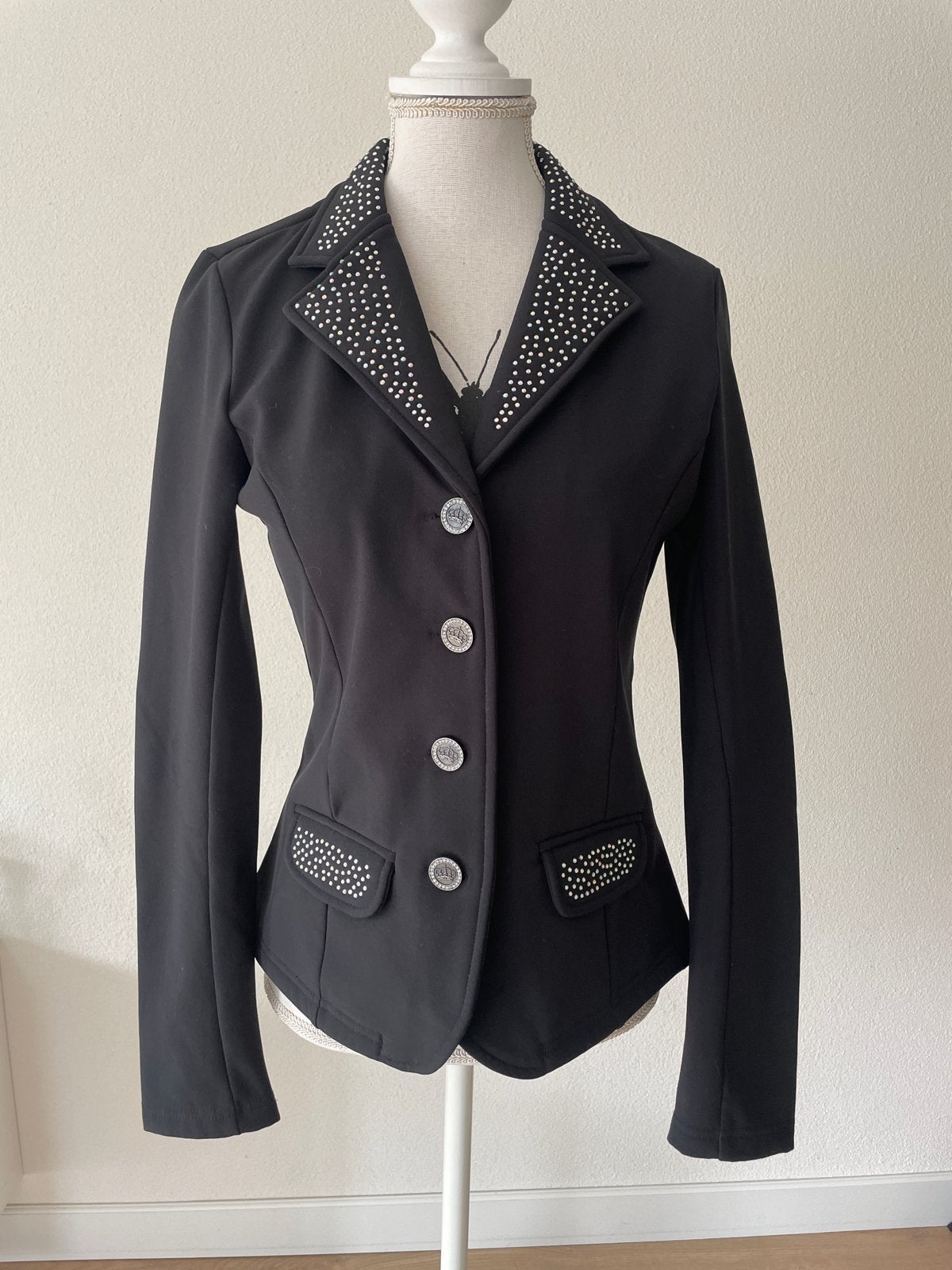 Harry's Horse wedstrijdjasje met strass - Maat XS, Zwart, Ophalen of Verzenden, Zo goed als nieuw, Jasje