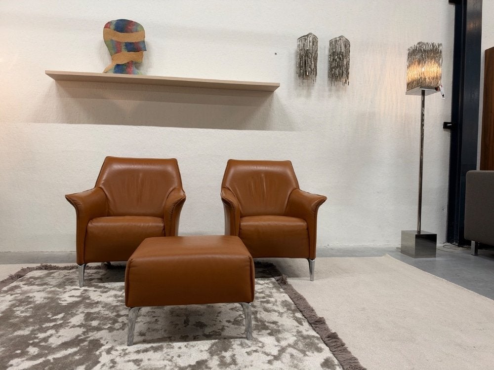 2 Leolux Mayuro Fauteuil bruin leer Design stoel Poef, Huis en Inrichting, Montis Artifort Jori Gelderland Pode Harvink Rolf Benz