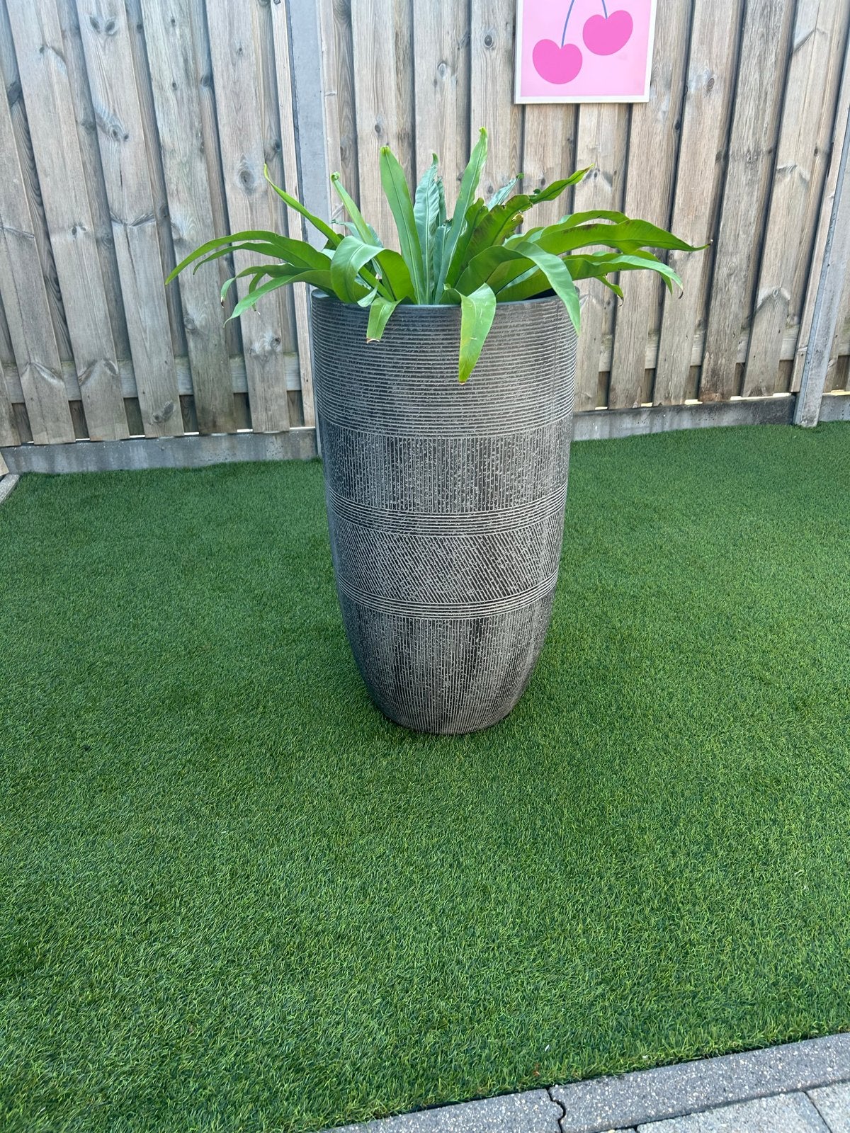 Grote plantenbak met patroon, grijs, Ophalen, Overige materialen, Gebruikt, Minder dan 60 cm