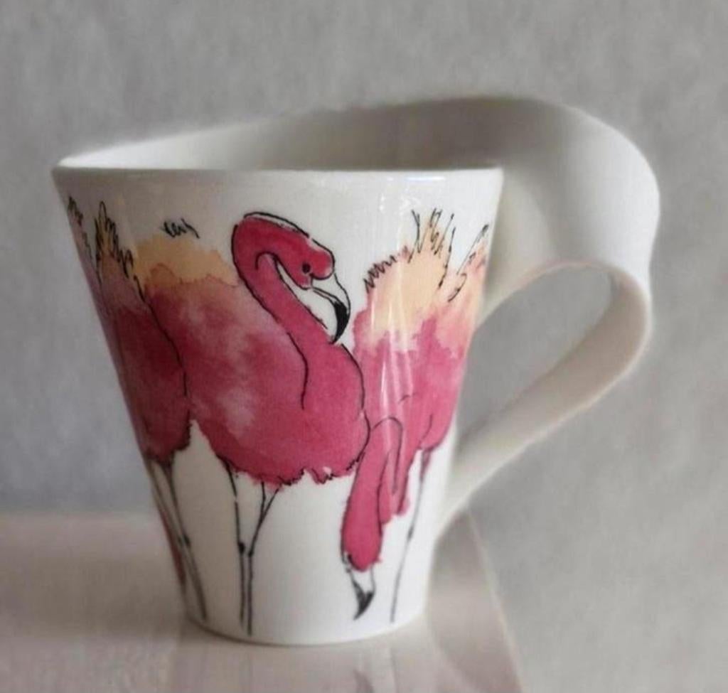 Villeroy & Boch Beker met Flamingo's, Ophalen of Verzenden, Zo goed als nieuw, Overige stijlen, Kop(pen) en/of Schotel(s)