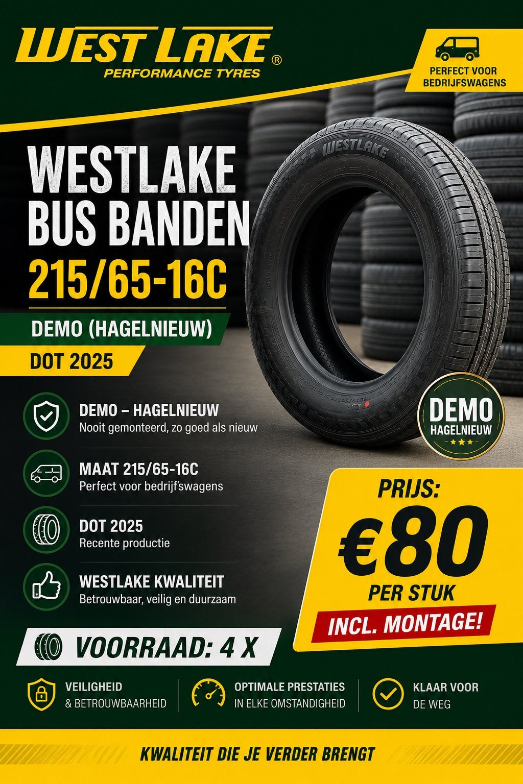4x 215-65-16C Busbanden Westlake, dot25, zgan €80 pst all in, Auto-onderdelen, Banden en Velgen, Band(en), Zomerbanden, Ophalen