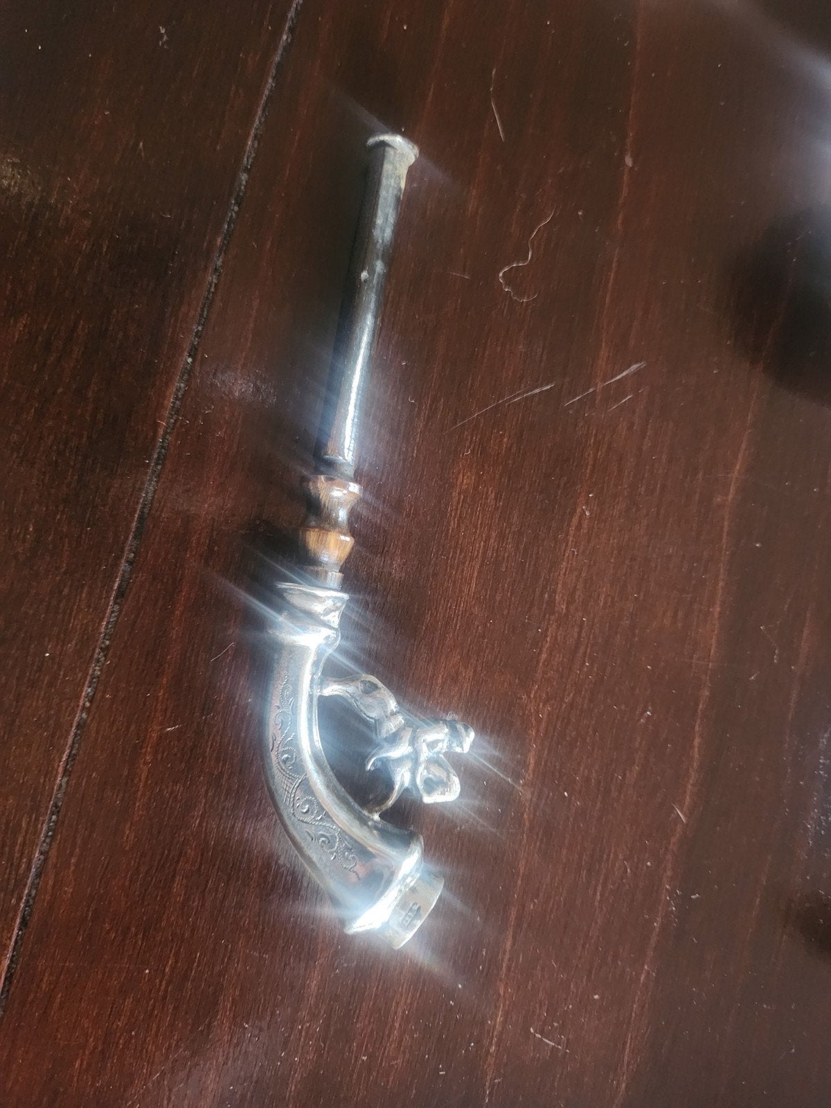 Antieke zilveren pijp met ruiterfiguur, Antiek en Kunst, Ophalen of Verzenden, Zilver