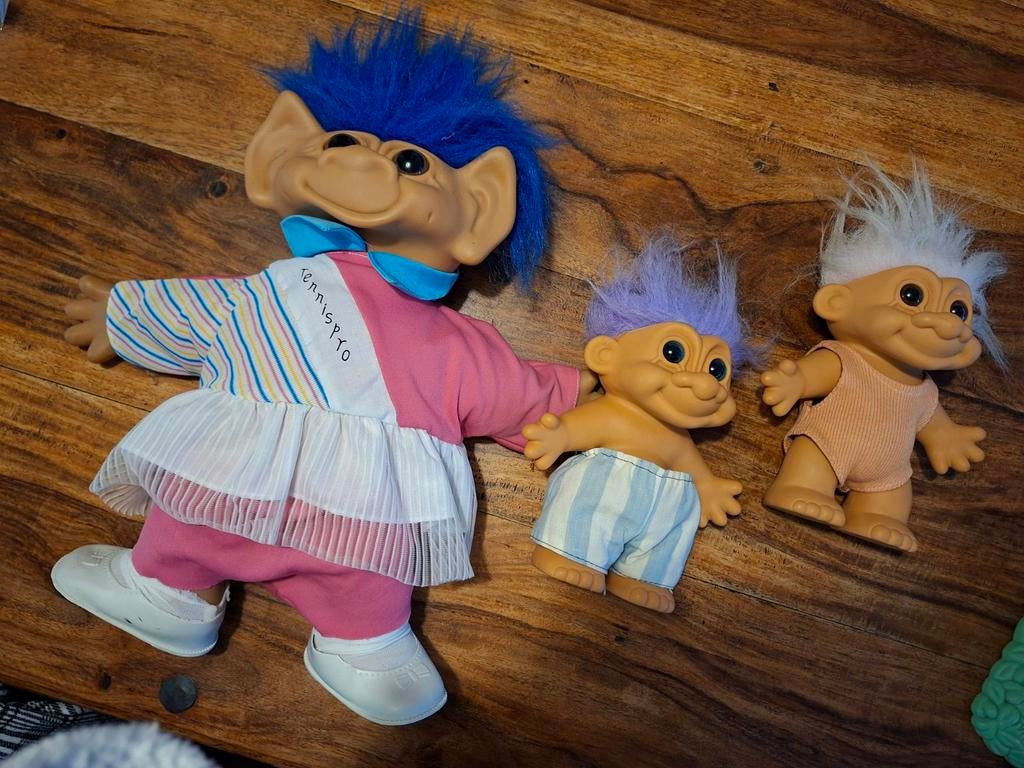 Vintage Trollen Poppen - Set van 3 met Kleding, Ophalen of Verzenden, Gebruikt, Jongen of Meisje