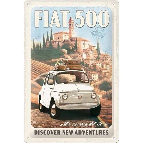 Fiat 500 New Adventures relief reclamebord van metaal deco