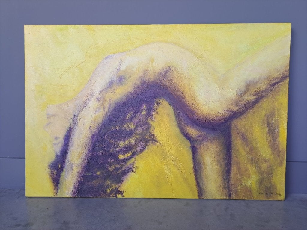 Schilderij flexibel vrouwelijk figuur 90x60cm, Antiek en Kunst, Kunst | Schilderijen | Modern, Ophalen, Figuren, Handgeschilderd