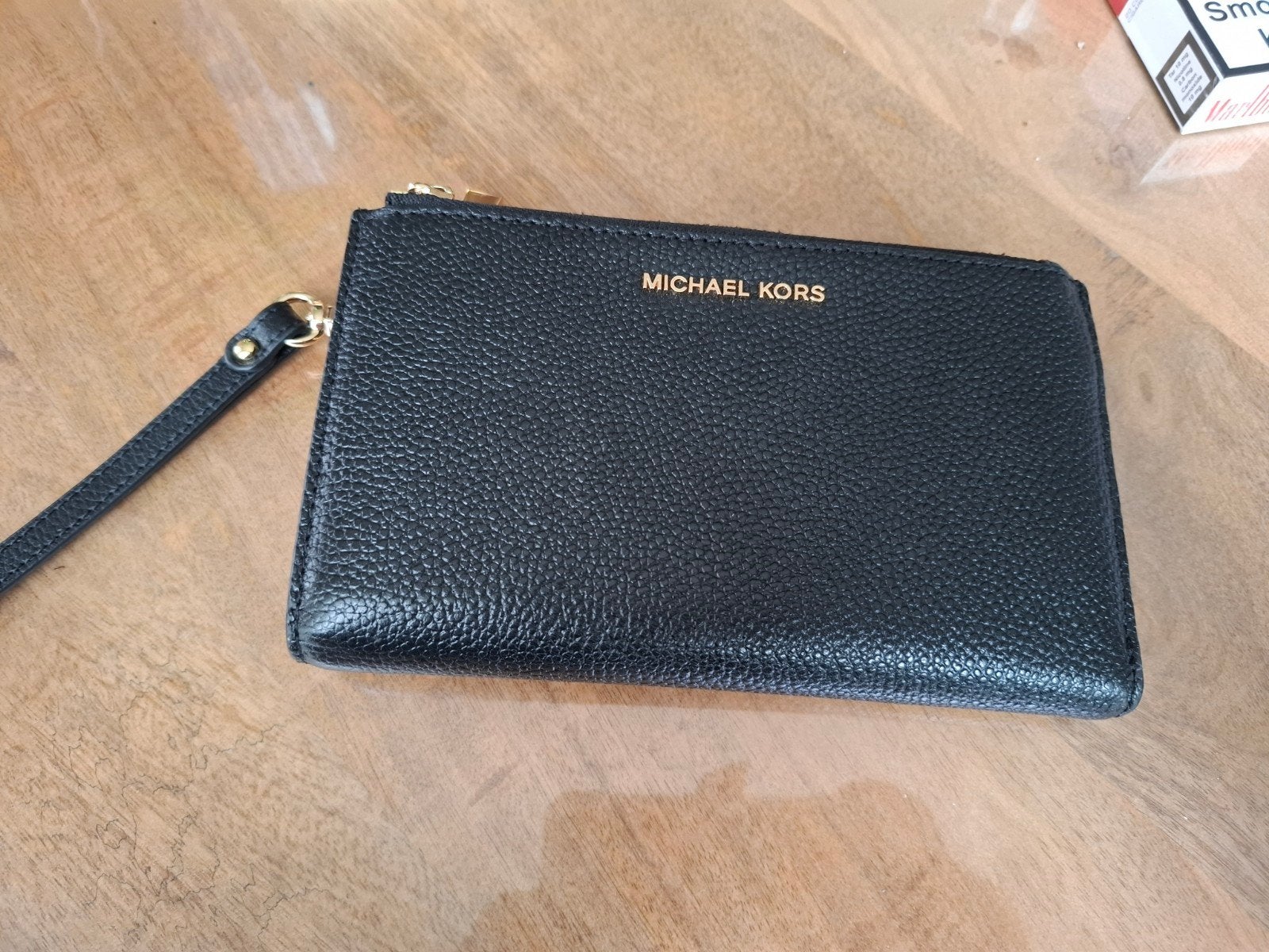 Michael Kors Portemonnee - Zwart Leer met Polsband, Overige merken, Zwart, Ophalen of Verzenden, Zo goed als nieuw