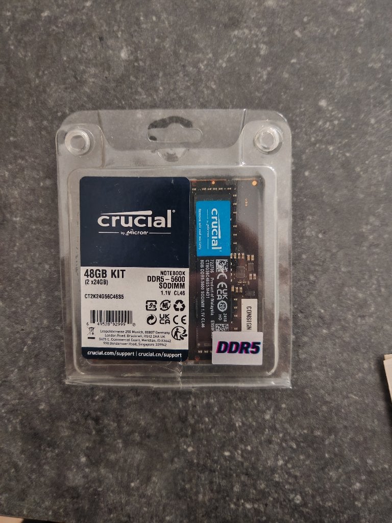 Crucial 48GB kit RAM for laptop  2x24GB DDR5-5600 SODIMM, Ophalen, 32 GB, Nieuw, DDR5