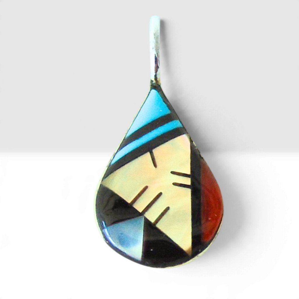 Supermooie ZUNI zilveren multi edelsteen turquoise hanger!
