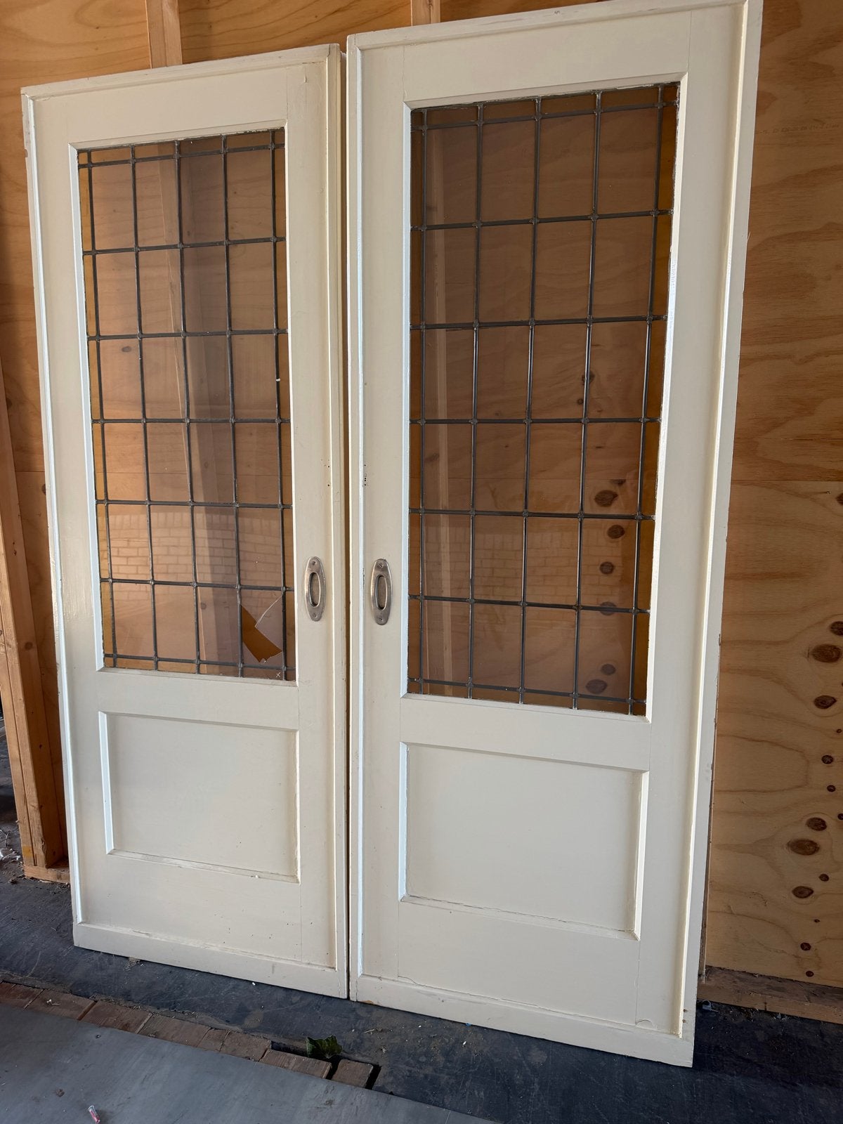 Set van 2 binnendeuren met glas in lood (beschadigd), Ophalen, Gebruikt, 80 tot 100 cm, Binnendeur