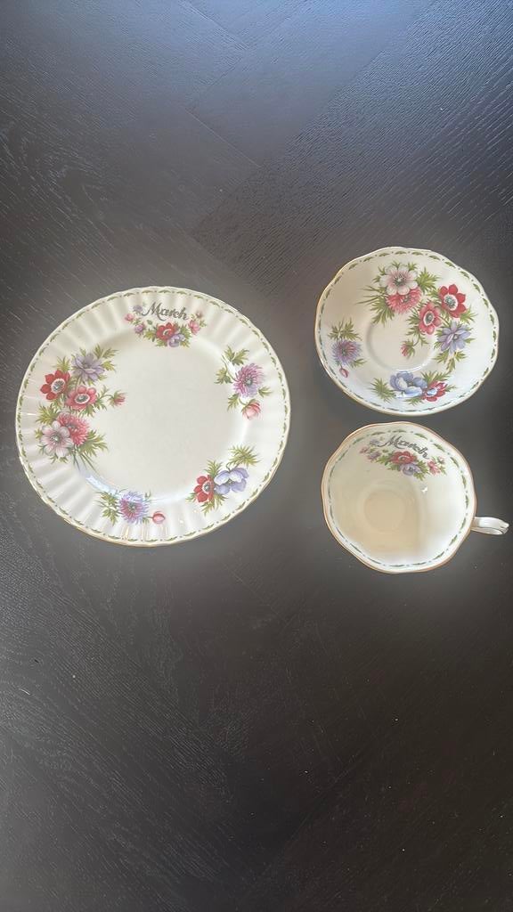 Prachtig Royal Albert "Flower of the Month" Trio - Maart, Antiek en Kunst, Ophalen of Verzenden