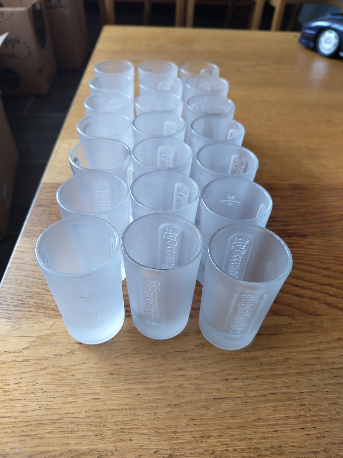 Set van 21 Jägermeister borrelglaasjes (4cl/2cl), Huis en Inrichting, Ophalen, Wit, Overige merken, Glas