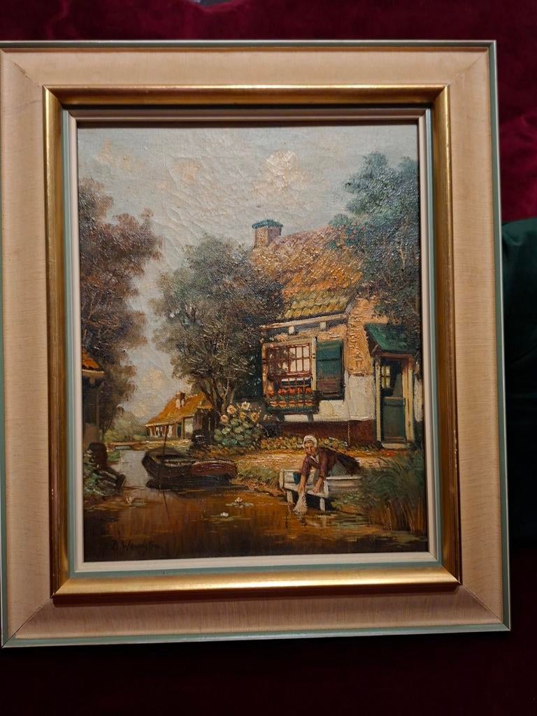 Prachtig Olieverfschilderij – Nostalgisch Hollands Tafereel, Antiek en Kunst, Ophalen of Verzenden