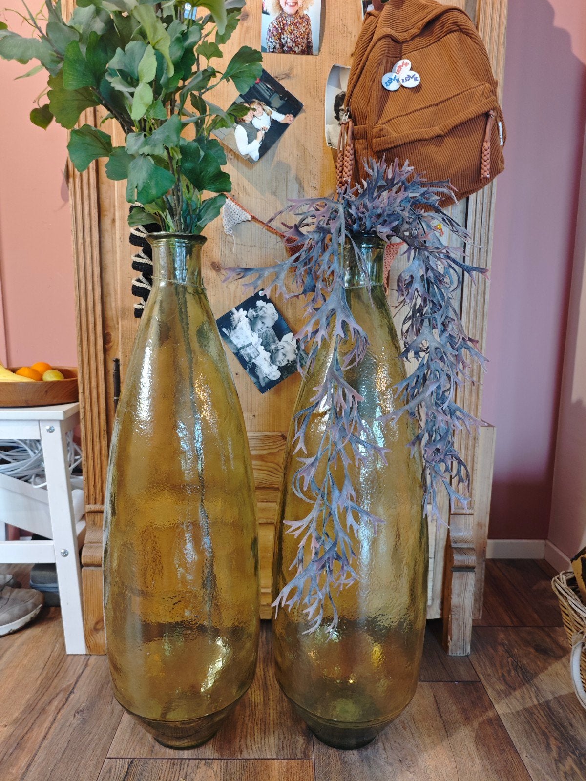 Grote Vintage Groene Glazen Vazen - Set van 2, Ophalen