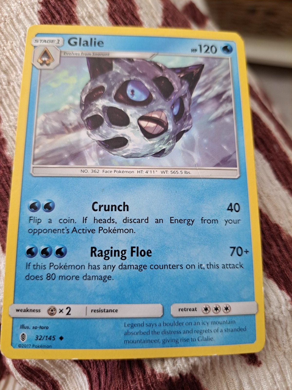 Pokémon Kaart Glalie 32/145 (Sun & Moon Guardians Rising), Ophalen of Verzenden, Zo goed als nieuw, Losse kaart