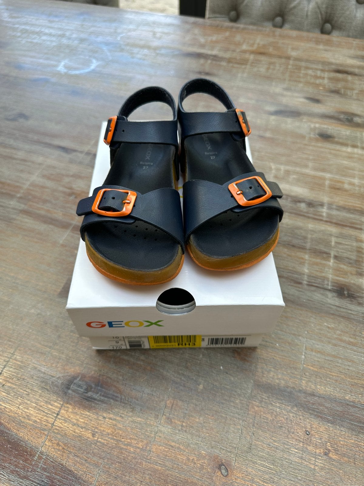 Geox sandalen maat 27 - Blauw met oranje accenten, Ophalen of Verzenden, Gebruikt, Jongen of Meisje