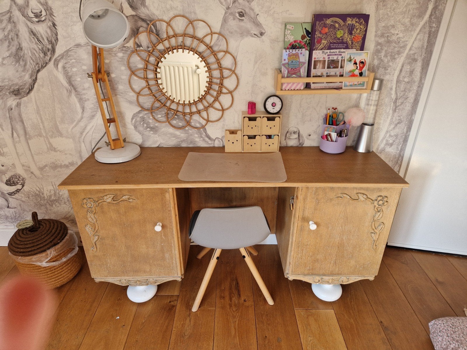 Vintage houten kinderbureau of kaptafel, Ophalen, Gebruikt, Hout, Vintage