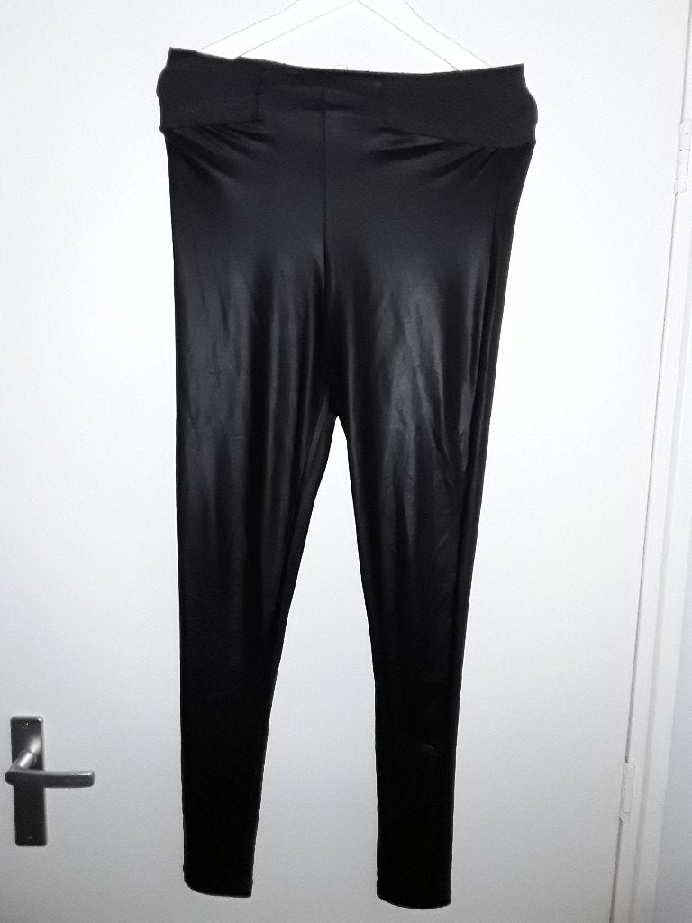 Enjoy Leather Look Legging Broek Met Rekbare Band Maat S, Legging, Maat 36/38 (S), Zwart, Enjoy