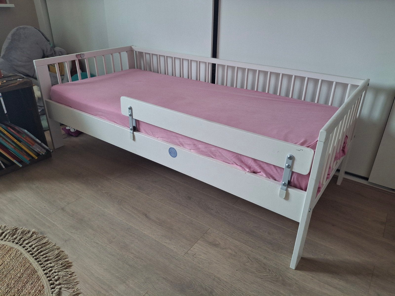 Wit peuterbed met lattenbodem en evt matras, Gebruikt, 70 tot 85 cm, 140 tot 160 cm, Ophalen
