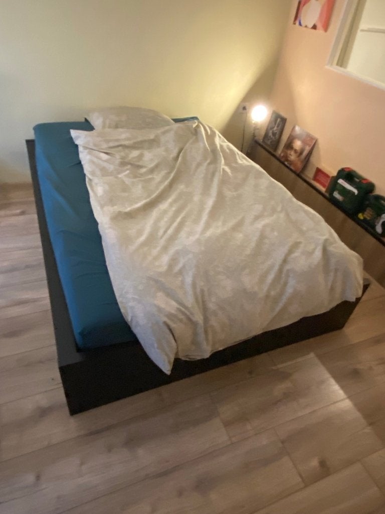 IKEA Malm bed 140cm zwart - lades en Leirsund lattenbodem, Ophalen, Overige materialen, Gebruikt, Zwart