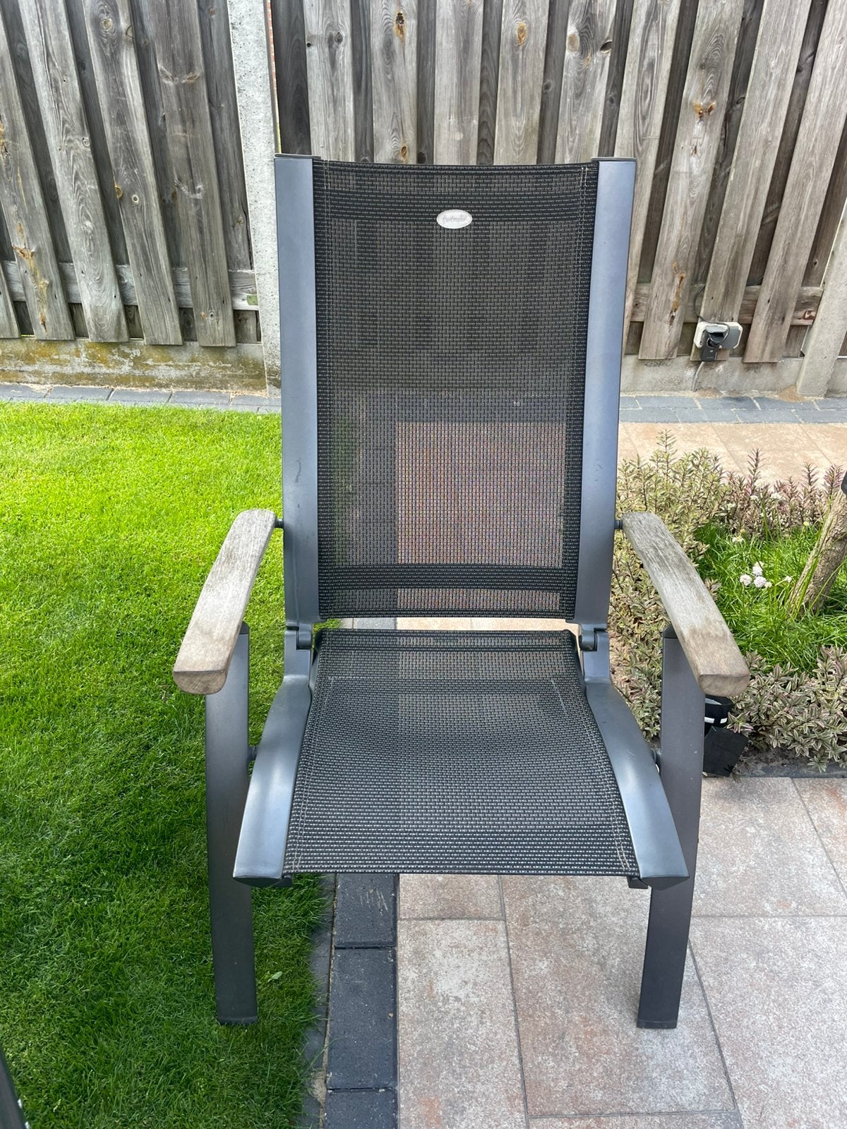 Vier hartman verstelbare tuinstoelen plus tafel, Tuin en Terras, Tuinstoelen, Ophalen, Gebruikt
