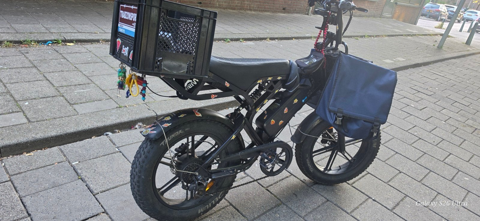 Elektrische fiets met krat en tassen, Gebruikt, Minder dan 47 cm, 30 tot 50 km per accu, Ophalen