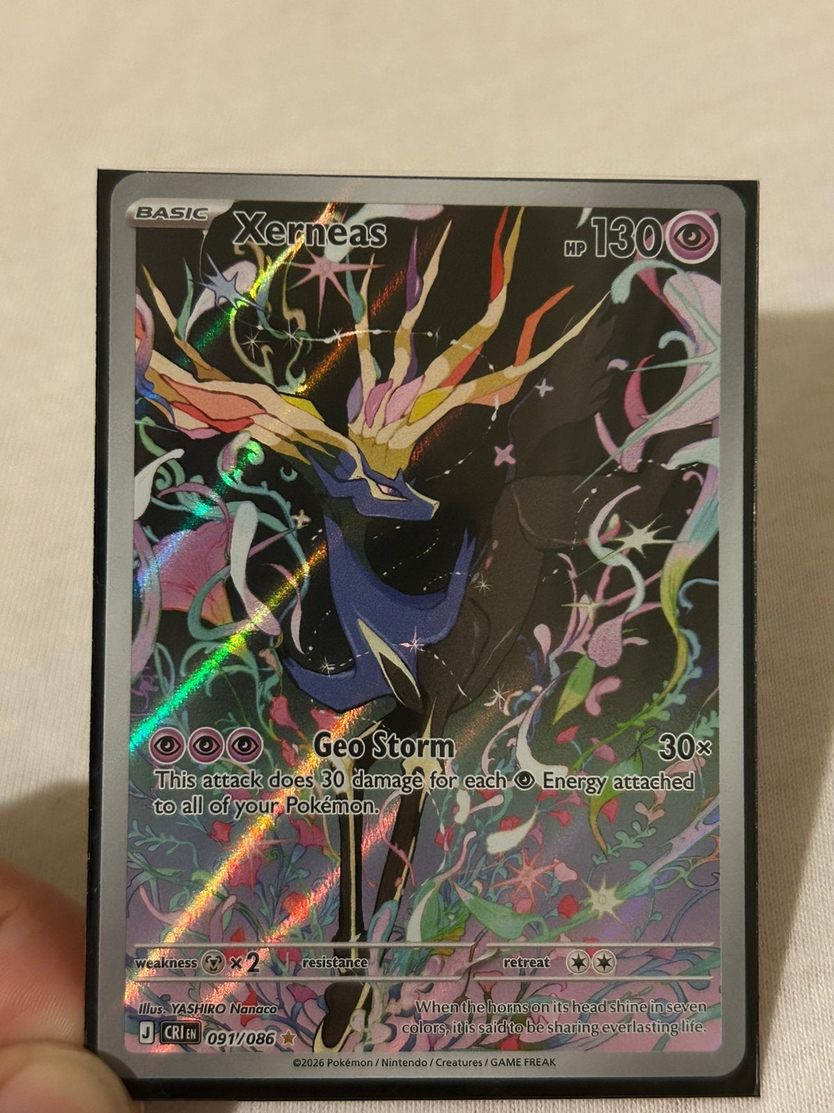 Xerneas 091/086 Illustration Rare incl. Chaos Rising sleeve, Ophalen of Verzenden, Nieuw, Losse kaart