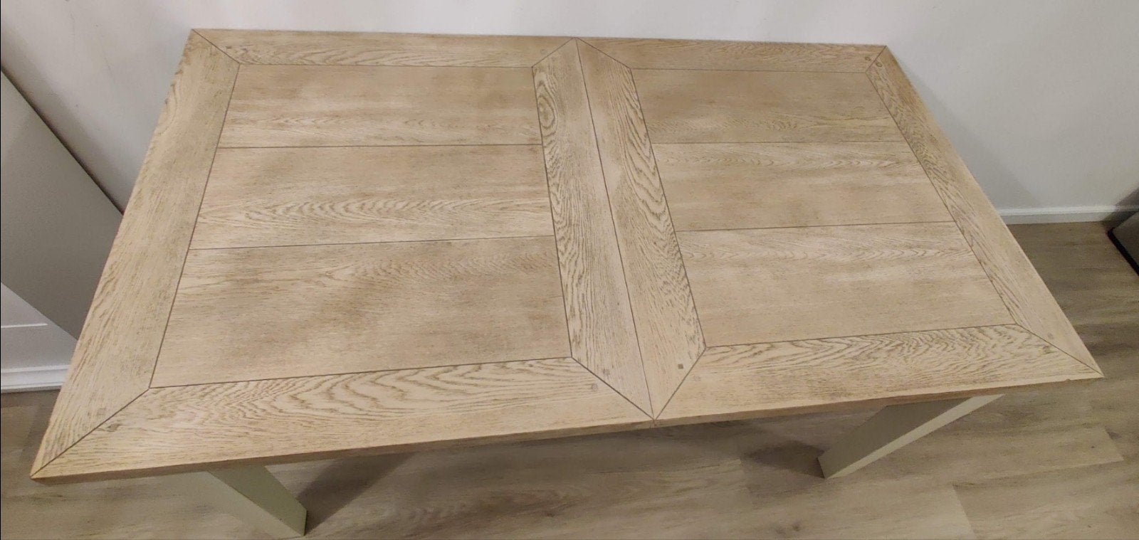 Eikenhouten eettafel met glazen blad, Huis en Inrichting, Tafels | Eettafels, Ophalen, Glas, Gebruikt, Modern landelijk