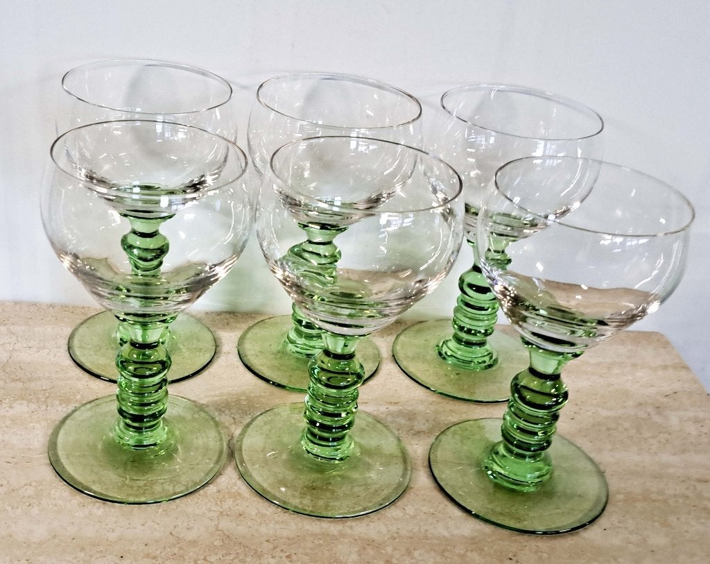 6 x bijzondere roemer wijnglazen groene voet, Verzamelen, Glas en Borrelglaasjes, Ophalen of Verzenden, Zo goed als nieuw, Overige typen