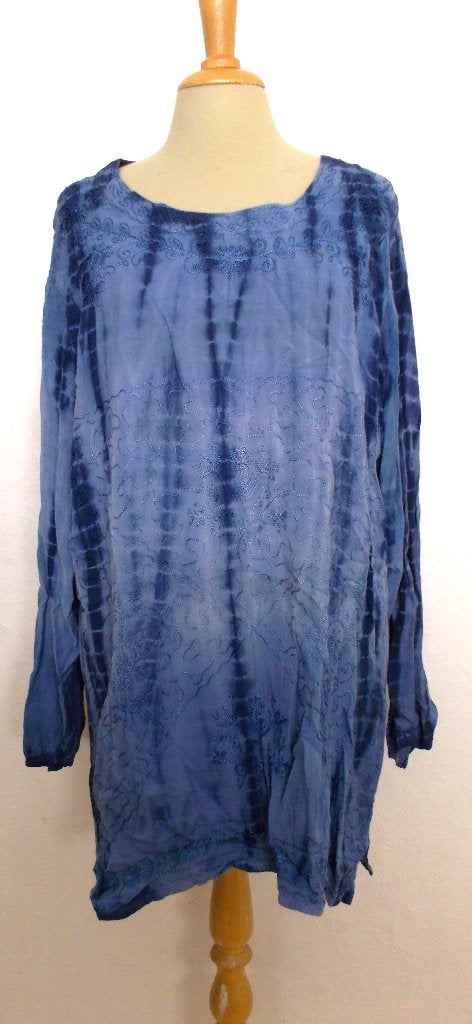 Blauwe tuniek bewerkt met borduursels van Flying Peacock! L, Verzenden, Zo goed als nieuw, Maat 42/44 (L), Blauw