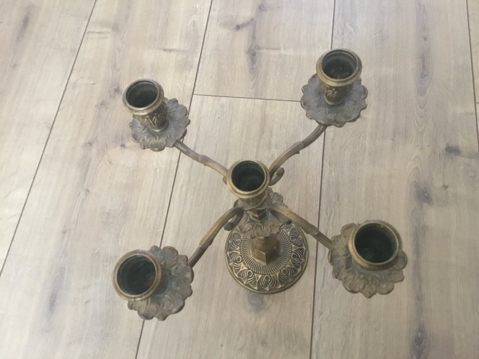 Antieke bronzen kandelaar met vijf armen, Ophalen of Verzenden, Koper of Brons