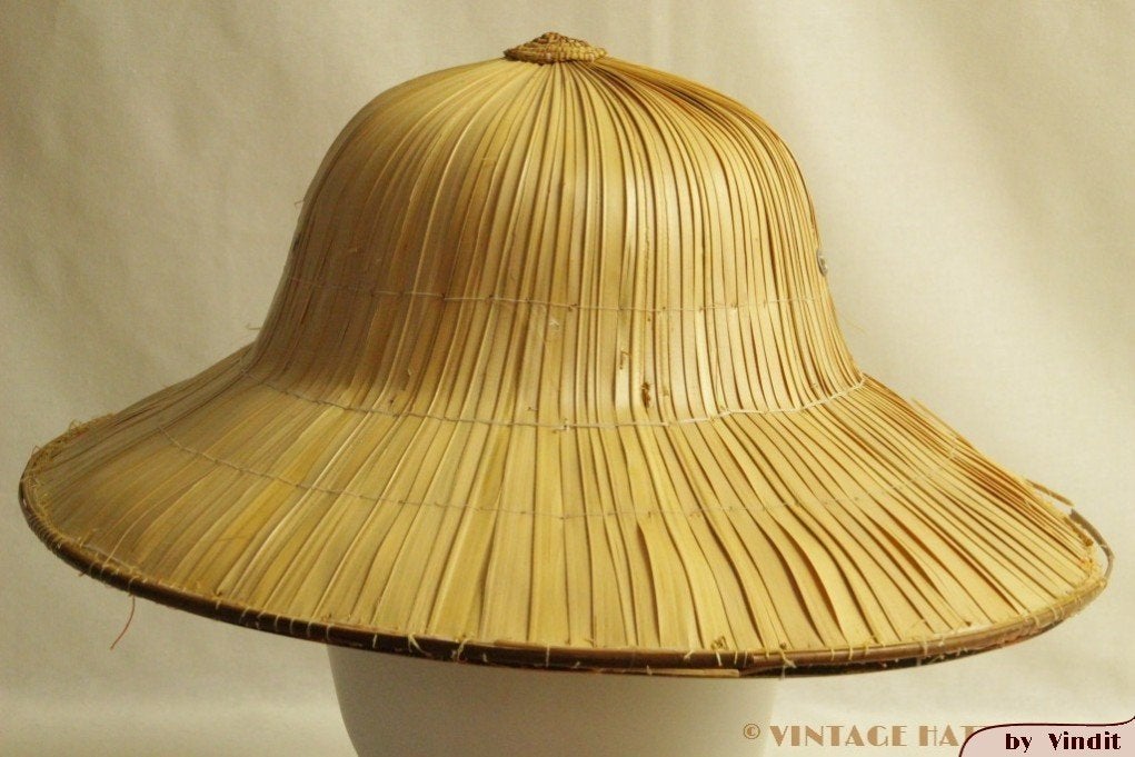 Vintage Jungle Safari hoed stro 59-60 totaal drie maal, Ophalen of Verzenden, Gebruikt, Handschoenen, Hoed of Pet