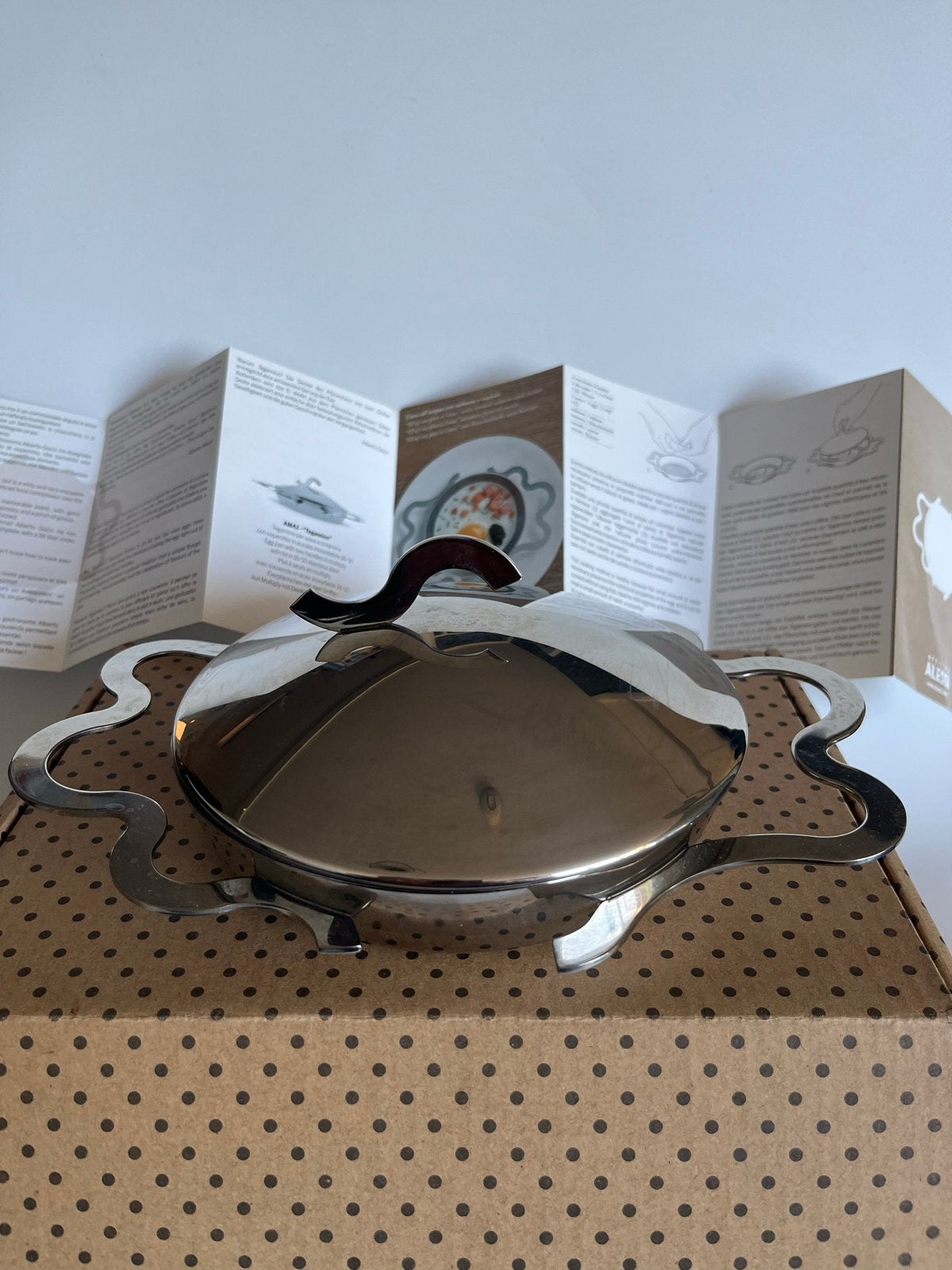 Alessi AM42 Tegamino eierpannetje - Alessandro Mendini, Zilver, Ophalen of Verzenden, Zo goed als nieuw, Metaal