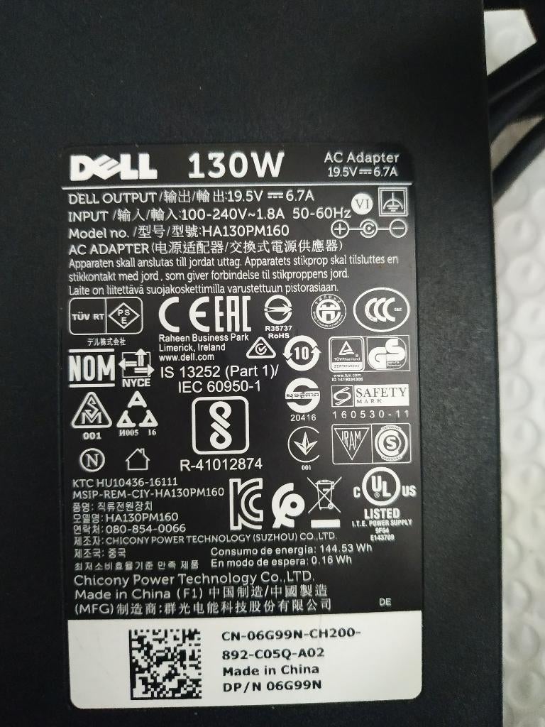 Original Dell HA130PM160 AC-adapter 130W, Computers en Software, Laptop-opladers, Ophalen of Verzenden, Zo goed als nieuw, DELL