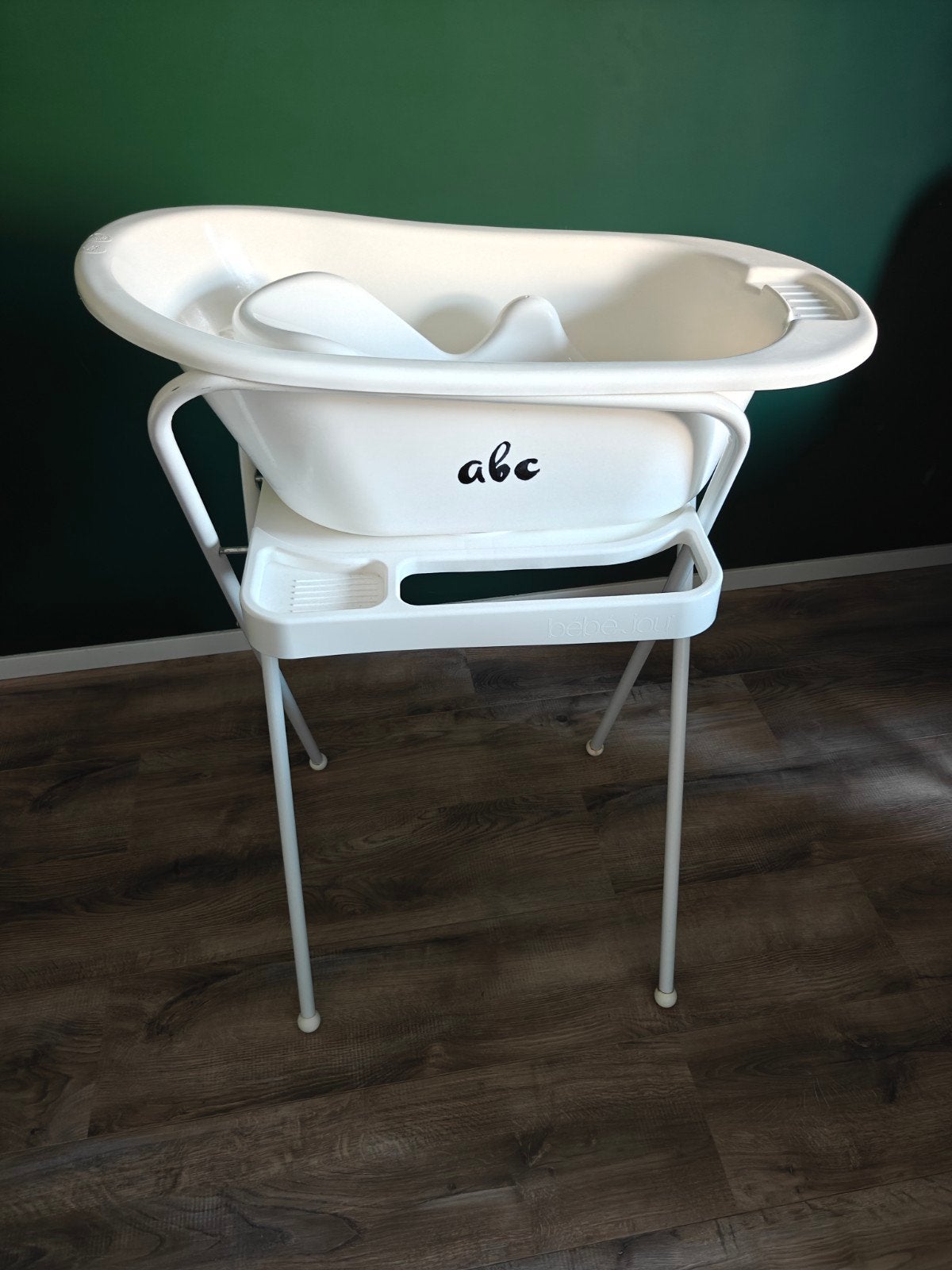 Kinderbadje met standaard en badzitje, Gebruikt, Badje, Standaard, Ophalen
