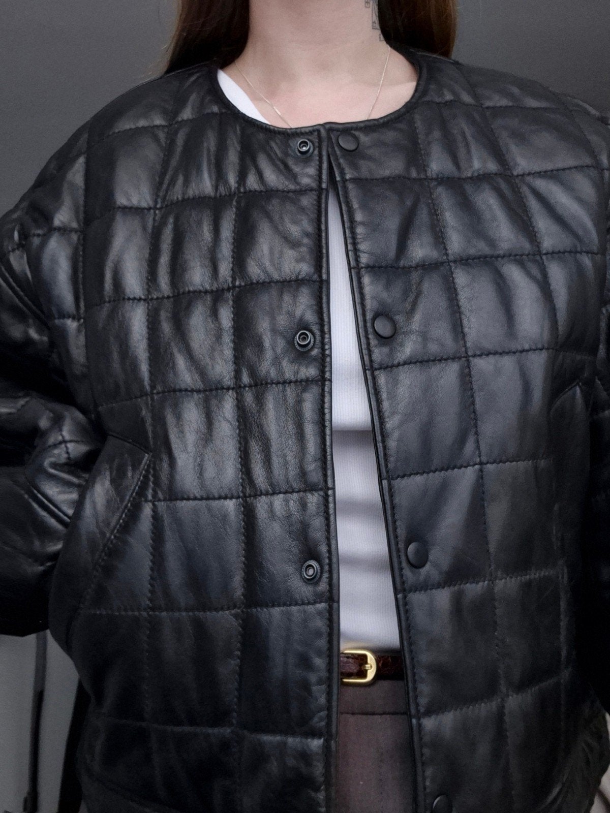 H&M Premium Selection leren bomberjack, H&M, Zwart, Maat 42/44 (L), Nieuw