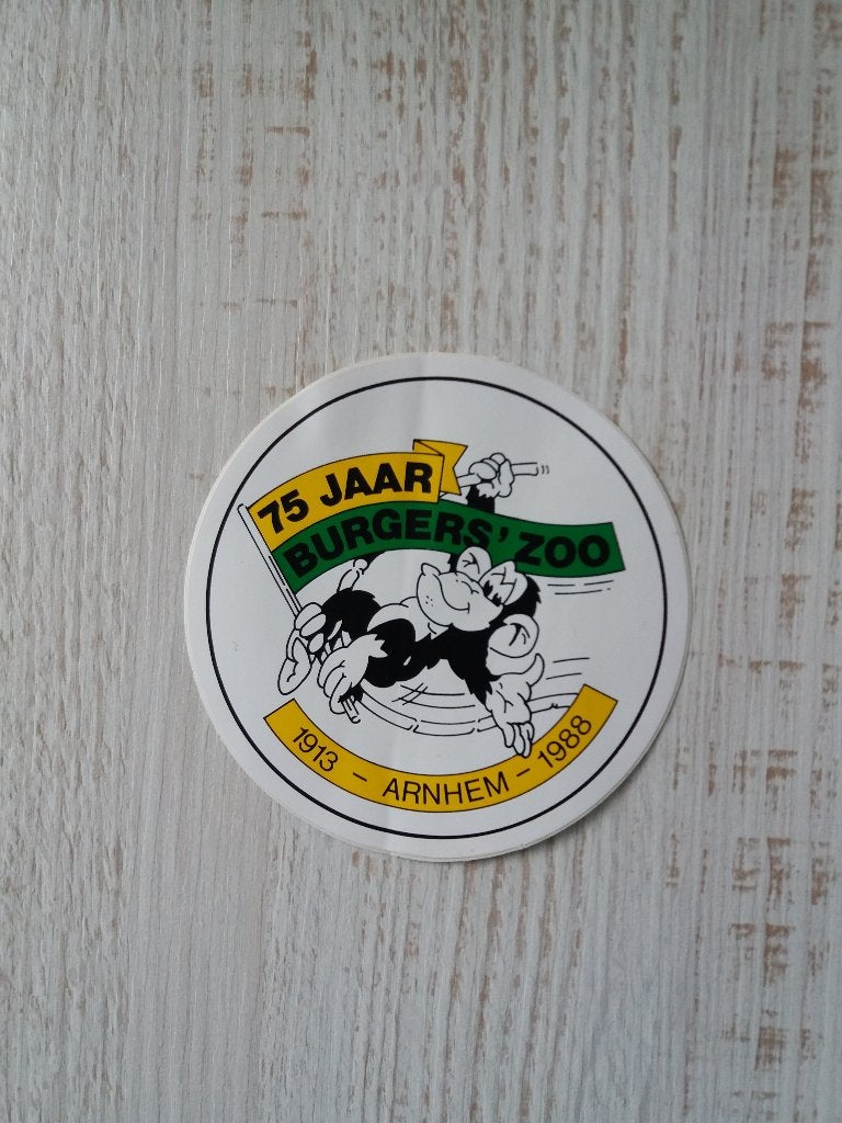 sticker 75 jaar BURGERS' ZOO 1913 - ARNHEM - 1988, Ophalen of Verzenden, Zo goed als nieuw, Bedrijf of Vereniging
